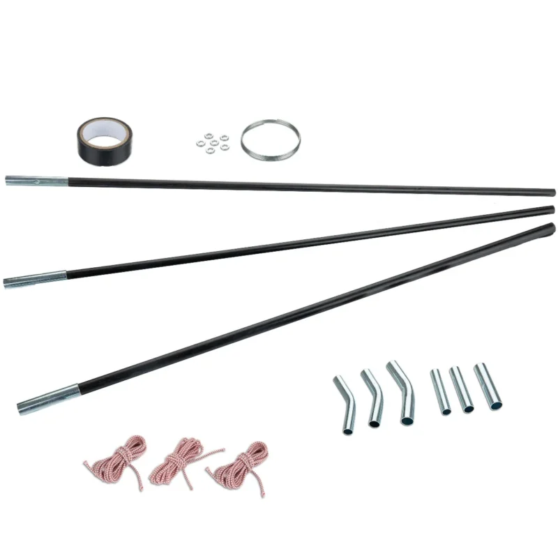 Fiberglas Zeltstange Reparatur-Set 3 Fiberglas-Segmente Ø12,5/11/9,5 mm 65 cm - mit Gummizug und Einfädelhilfe Hülsen Zeltgestänge Zeltstangen - Ersatzstangen für Zelte Kürzbar