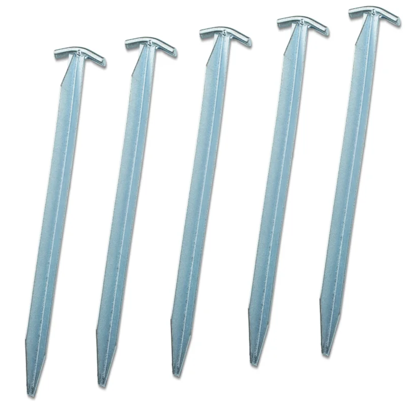 5 Stück Stahl Hering 30 cm - T-Profil - Felsnagel Zelthering harter Boden Zeltnagel Zeltpflock Erdspieß Camping Zubehör Outdoor Set