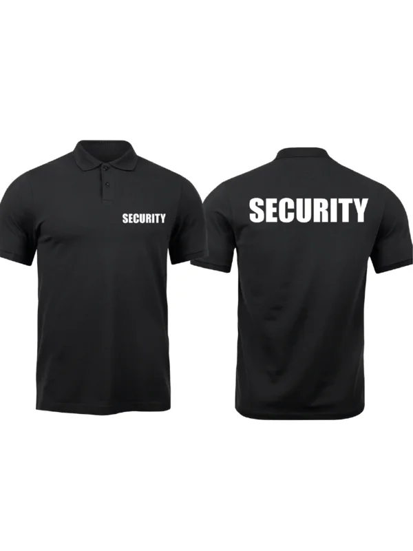 Security Poloshirt schwarz Polohemd Druck Brust & Rücken - Polo T-Shirt Sicherheitsbekleidung Security-Shirt - 100 % Baumwolle