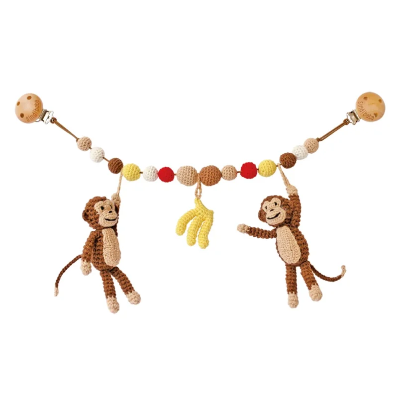 Gehäkelte Kinderwagenkette Affe CHARLIE in Braun von SindiBaba_Fair-Trade und in Handarbeit hergestellt