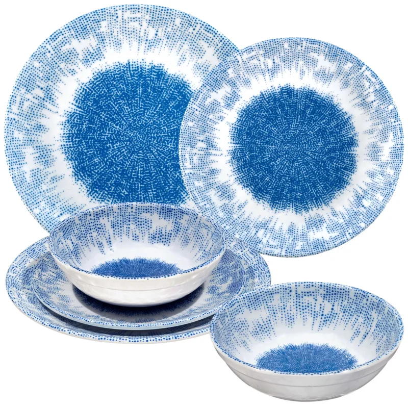 Melamin Geschirr Set Wish Flower Blau für 2 Personen - 6 Teile - Pusteblume Steingutoptik