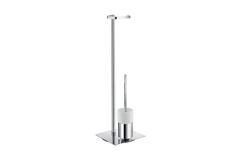 OUTLINE Stand-Set Toilettenpapierhalter und WC-Bürste, eckig, Chrom poliert und Porzellan, Art.Nr. FK322P