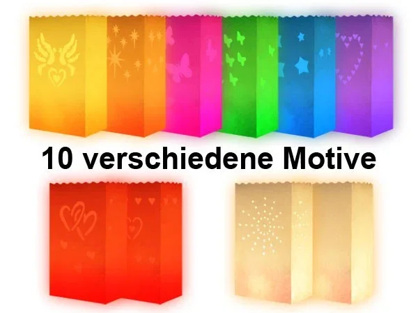 Lichttüten Candle Bags 10er Set - bunte Farben