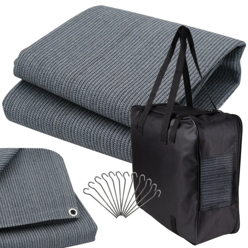 Vorzeltteppich + Heringe Outdoorteppich GRAU-BLAU Zeltteppich Zeltunterlage Outdoor Camping Vorzelt Teppich Matte Campingteppich Vorzeltboden Zeltboden, Balkon, Terasse, große XL Picknickdecke