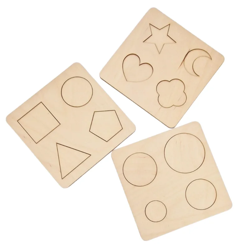 Lern Schablonen Set - 3 Stück Holzschablone Geometrische Formen - Vorschule Kleinkind Hausschule Klassenzimmer - Waldorf Werkzeug