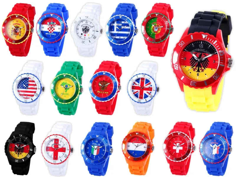 Armbanduhr WM EM Länder Silikon Uhren für Damen und Herren Silikonuhr von Alsino