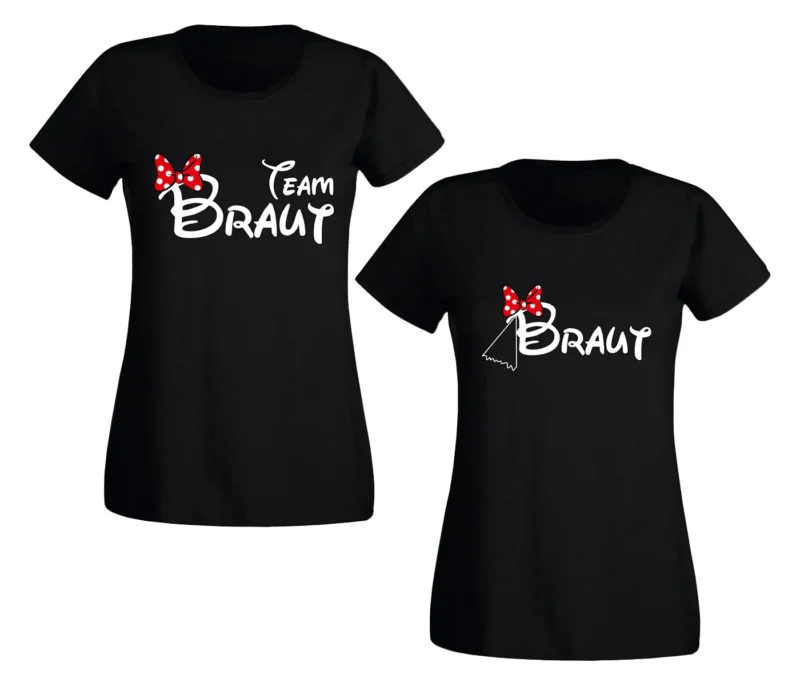 JGA Braut T-Shirt Schwarz oder Weiß Shirt – "Braut" & "Team Braut" – Kurzärmelig, Lässiger Look, Perfekt für Junggesellinnenabschiede & Gruppen