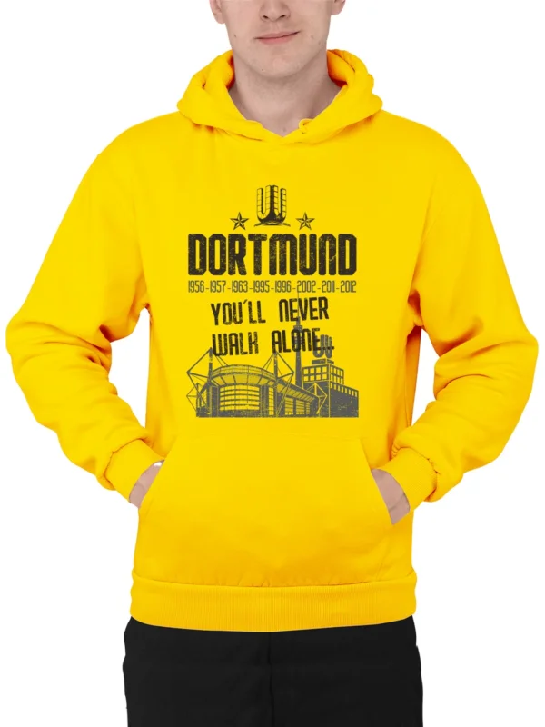 Dortmund Hoodie in Gelb Schwarz You Never Walk Alone Fanartikel Statement Pulli Pullover mit Kapuze Dortmund-Pullover