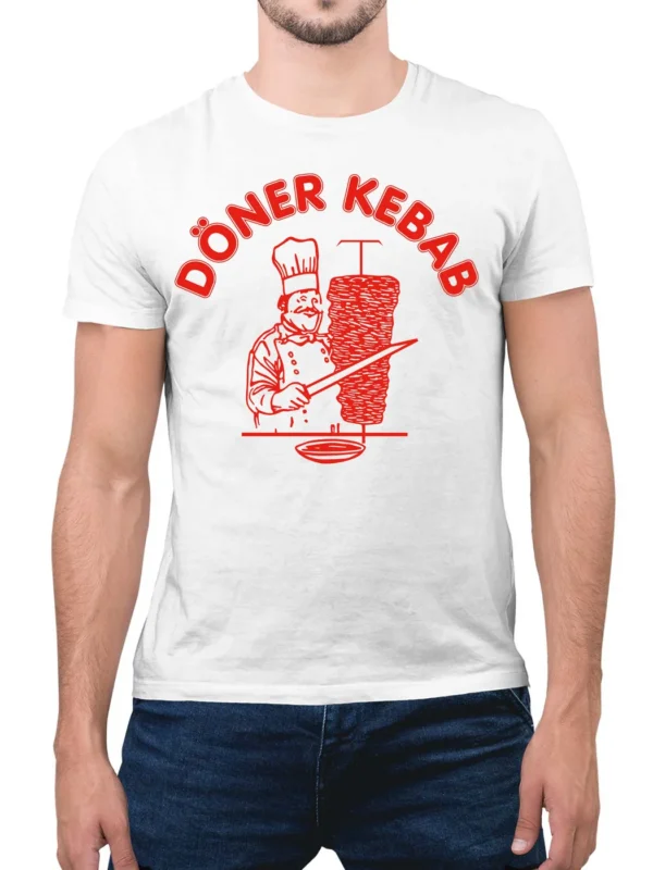 Döner Kebab Shirt T-Shirt Döner-Shirt - weiß, 100 % Baumwolle - Rundhals