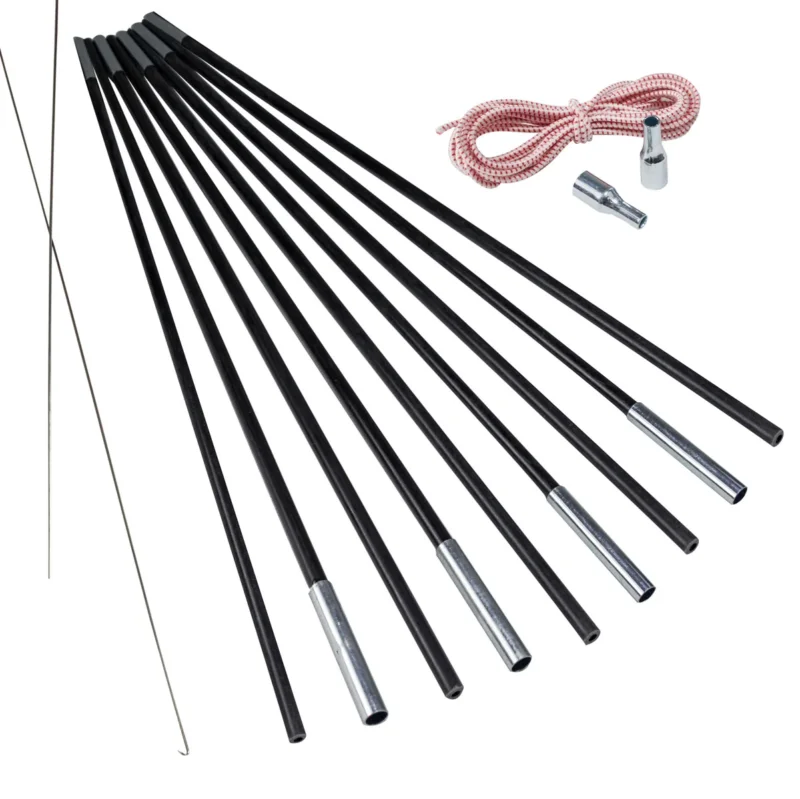Fiberglas Zeltstange Ø 12,7 mm - 850 cm aus 9 Segmenten - mit Gummizug und Einfädelhilfe Zeltgestänge Zeltstangen - Ersatzstangen für Zelte Kürzbar - Biegeradius 120 cm