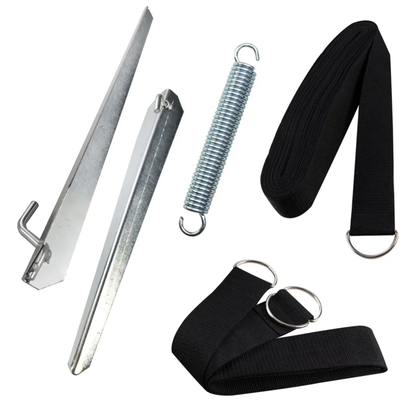 Sturmband Set Dachüberspannung 12,5 m lang Spanngurt Spannfeder und 2 Heringe Sturmset Sturmsicherung Vorzelt Zelt Zubehör Camping Tie-Down