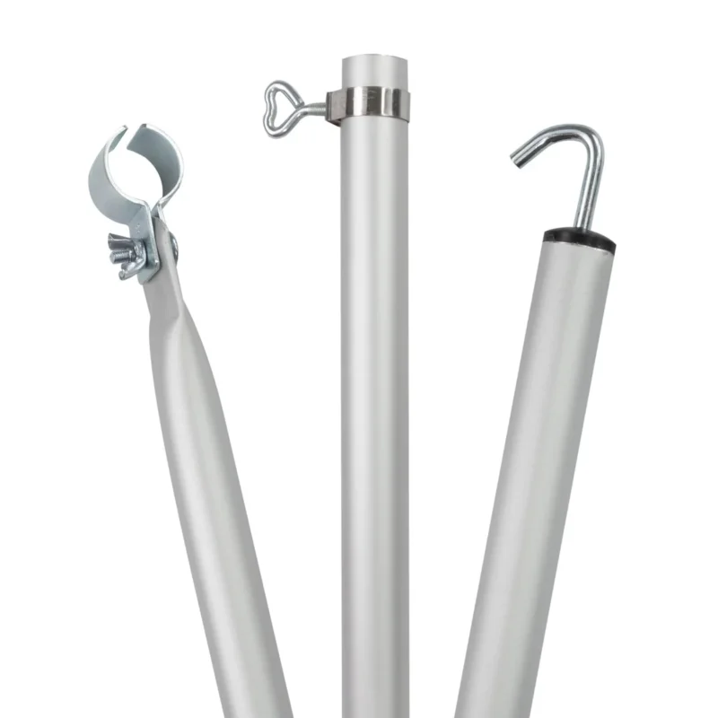Aluminium Dachhakenstange Zeltstange - mit Klemme und Haken - teleskopierbar 210-290 cm - Ø28/25 mm 3 Teile - leicht stabil Ersatz Gestänge Zelt Vorzelt - Camping Teleskopstange Dachstange