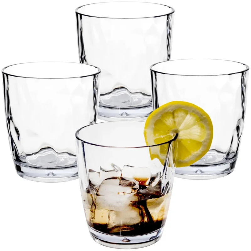 4x Campingglas aus Acryl 320ml klar - Trinkglas Acrylglas Kunststoff Wasserglas Camping Garten Echtglasoptik Picknick Becher Kinder Senioren Longdrink Coktail