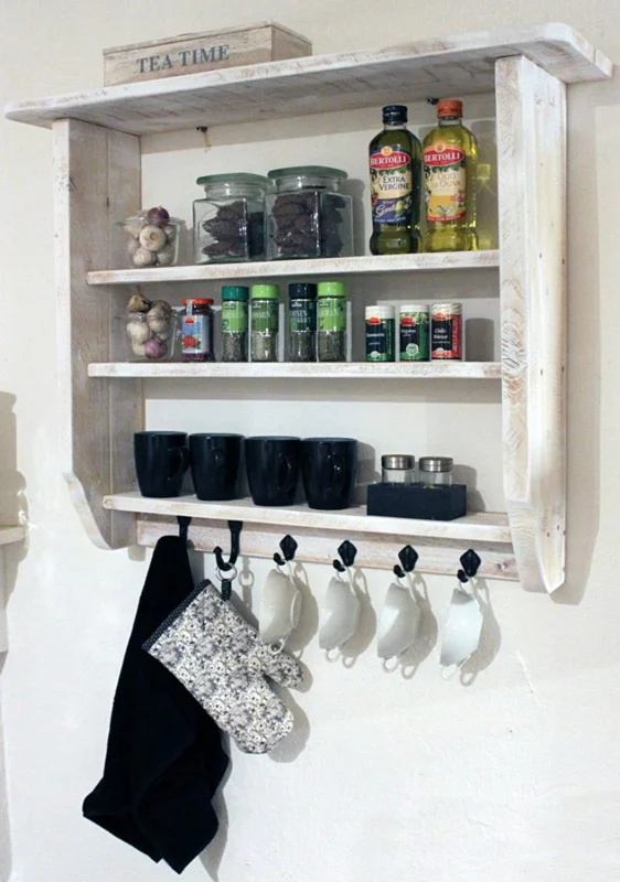 Dekorie Holz Küchenregal für Gewürzte Shabby Vintage fertig montiert (Weiß)