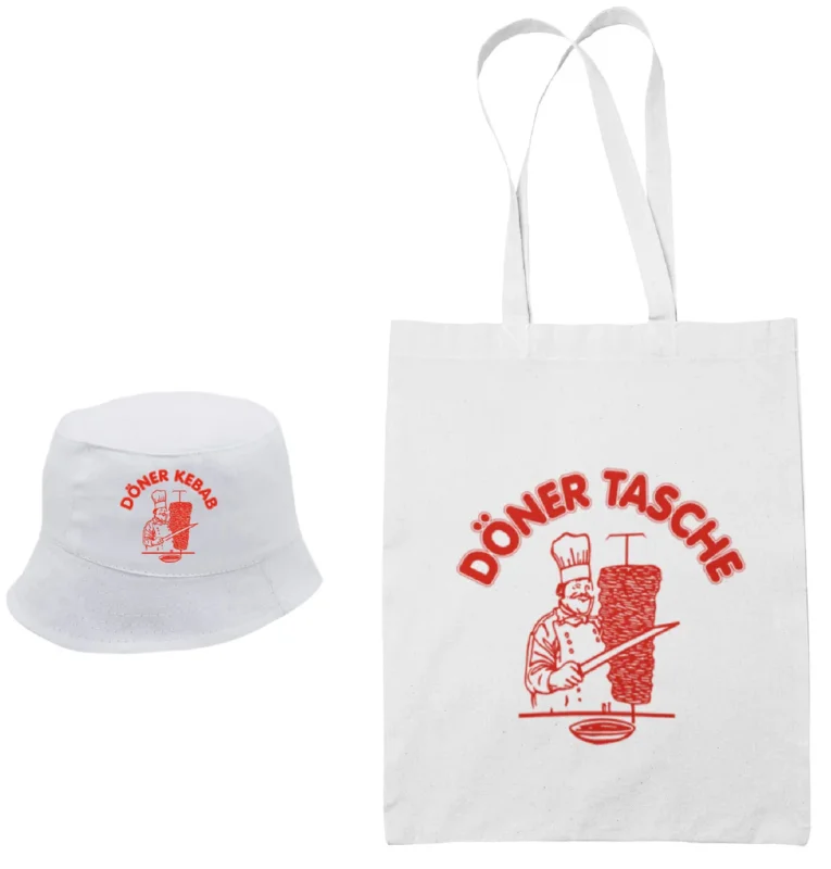 Einkaufstasche, Sonnenhut oder Mesh-Cap mit Döner Kebab Motiv – Lustiges Design für Streetfood-Fans