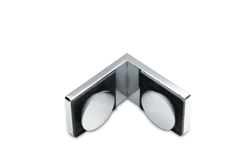 Winkelverbinder Glas-Glas 90 Grad fuer zwei feststehende Duschglasscheiben, Chrom poliert glaenzend
