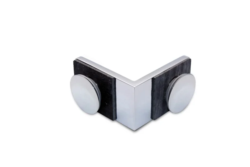 Winkelverbinder Glas-Glas 270 Grad fuer die ausspringende Ecke, Chrom poliert glaenzend