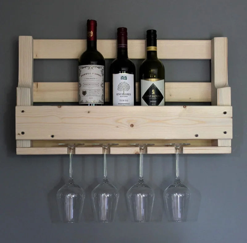 Weinregal aus Holz mit Gläserhalter Natur