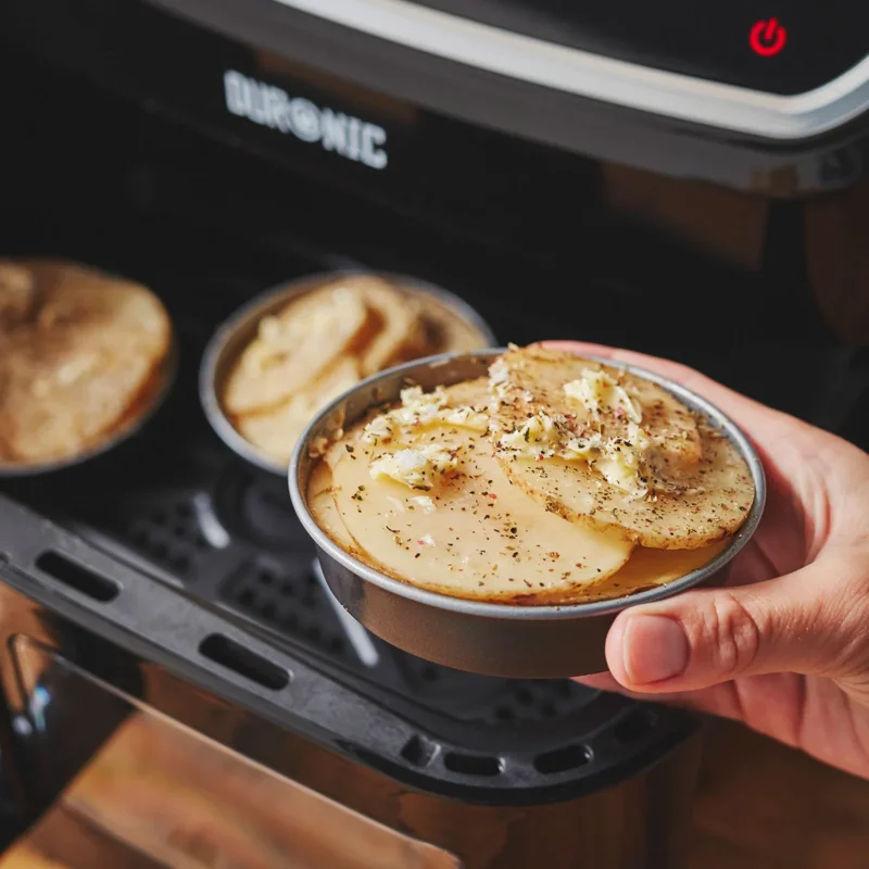 Air Fryer Förmchen Ø10,5x2,5 cm runde kleine Backförmchen für die Heissluftfriteuse - Zubehör klein Einsatz Stahlblech antihaftbeschichtet bis 230°C Backform