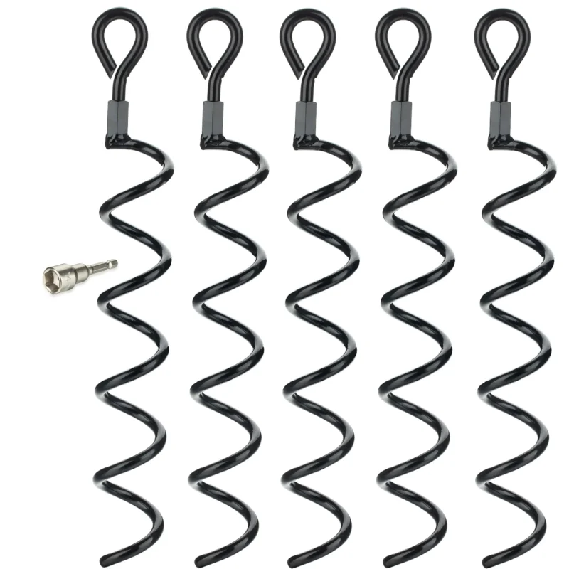 5 Stück Spiralanker 38 cm Bodenanker mit Einschraubhilfe Spirale Spiralhering Spiralbodenpfahl mit 5 Spiralen Outdoor Hund Erdanker