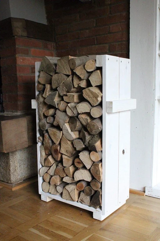 Kaminholzregal Ständer Kaminholz Kaminholzständer Kaminholzablage weiß shabby aus Holz fertig montiert