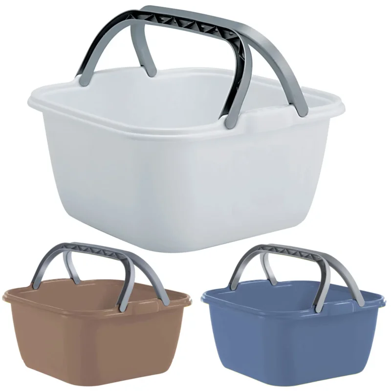 Schüssel mit Tragegriff Waschschüssel 13 Liter 35 x 35 cm Quadratisch Spülschüssel Wasserschüssel Tragekorb Kunststoff Spüle Korb Eimer Waschbecken Aufbewahrung Camping Abwaschschüssel Plastikschüssel