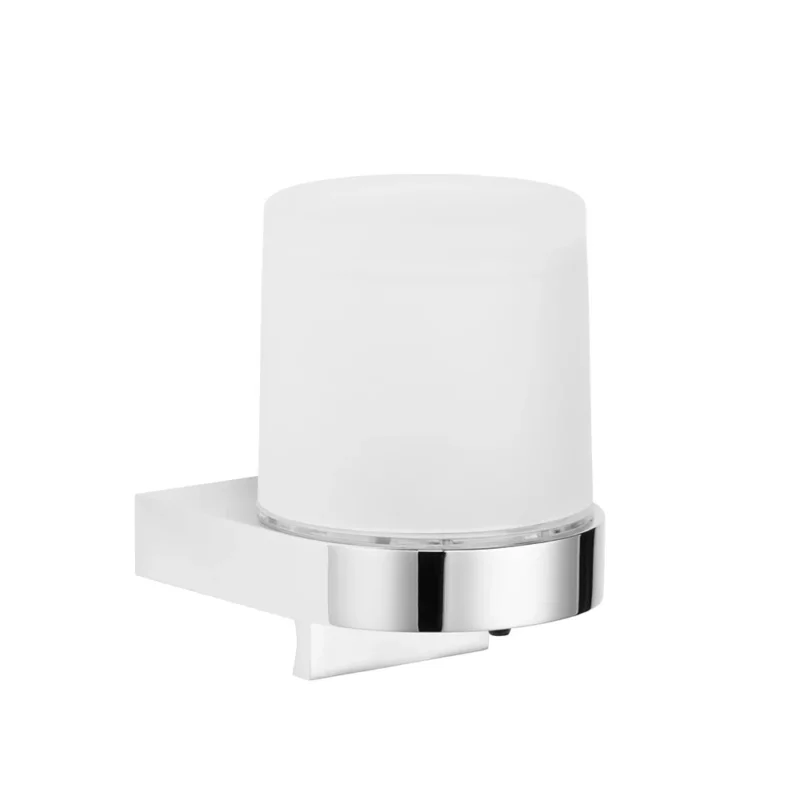 Seifenspender Wandmodell rundes Milchglas, offener Halter, 150 ml