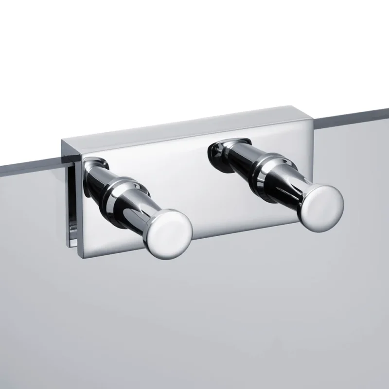 Hakenleiste 2-fach für Duschabtrennung – flache Bauform, zum Einhängen an Glas bis 8 mm, verchromt, Art.Nr. 4600