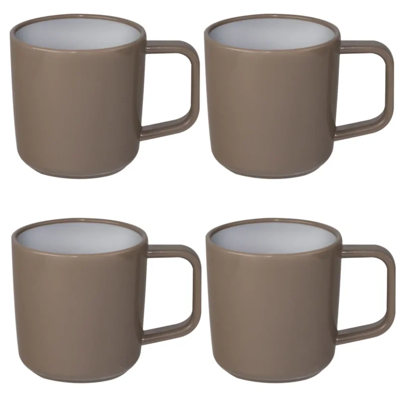 ABS Camping Tassenset non-slip elegante Farben 4 Tassen je 350 ml - braun weiß Campinggeschirr Geschirr Personen Picknick Camping Outdoor