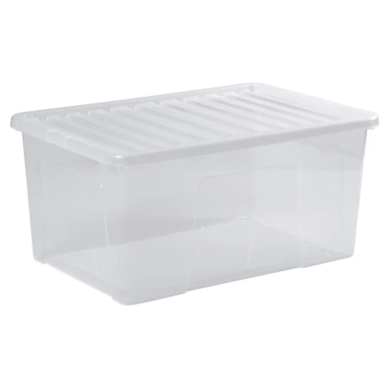 AUFBEWAHRUNGSBOX 90 Liter - Aufbewahrungsbox mit Deckel - 71x47x33cm - transparent klar - stapelbar - Kunststoff Box Stapelkiste Unterbettkommode Büro