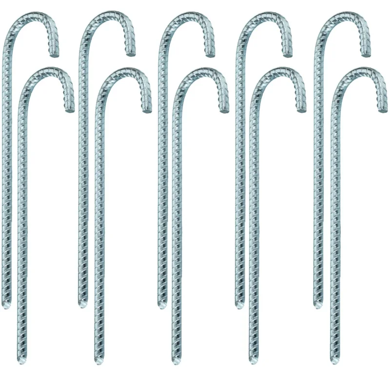 10 Stück Zeltnagel 30 cm Ø10mm J-Form geriffelte Oberfläche J-Typ Bodenanker für Marktstand Pavilons Trampolin Erdanker Zeltpflock
