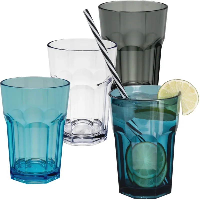 4x Campingglas aus Acryl 400ml - Trinkglas Acrylglas Wasserglas Kunststoff Camping Garten Echtglasoptik Picknick Becher Kinder Senioren Longdrink Coktail