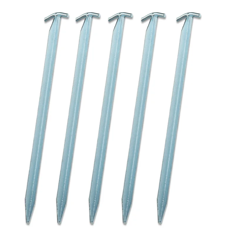 5 Stück Stahl Hering 40 cm - T-Profil - Felsnagel Zelthering harter Boden Zeltnagel Zeltpflock Erdspieß Camping Zubehör Outdoor Set