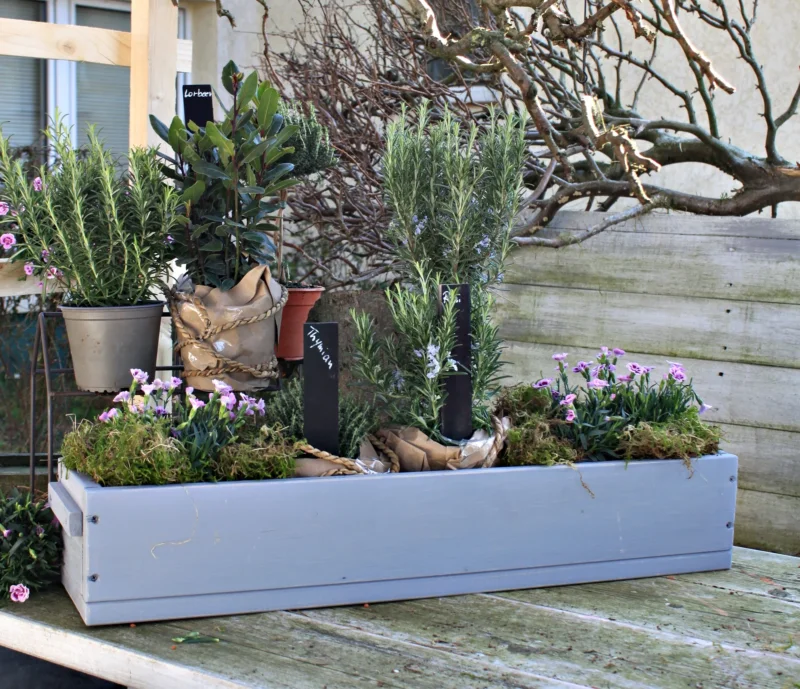 Blumenkasten " Das Original von Dekorie " aus Holz mit Holz Griffen 30 - 90 cm breit / 19,5 cm tief / in grau