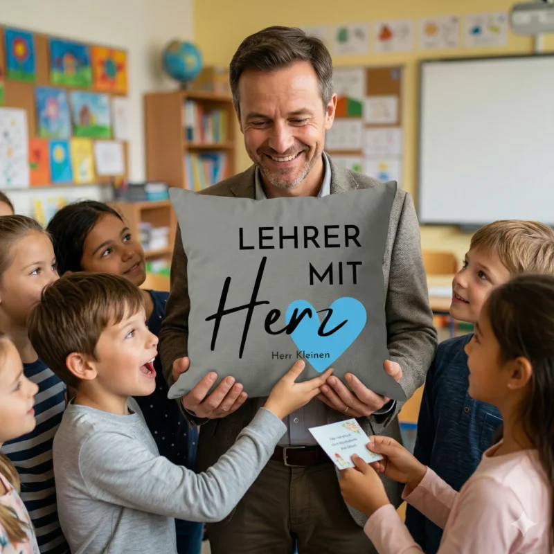 Personalisiertes Kissen Lehrer Abschied Geschenk Kissen mit Wunschname Lehrerin Danke Geschenk Schule Abschluss Beige Grau Weiß verschiedene Motive wählbar DTF-248