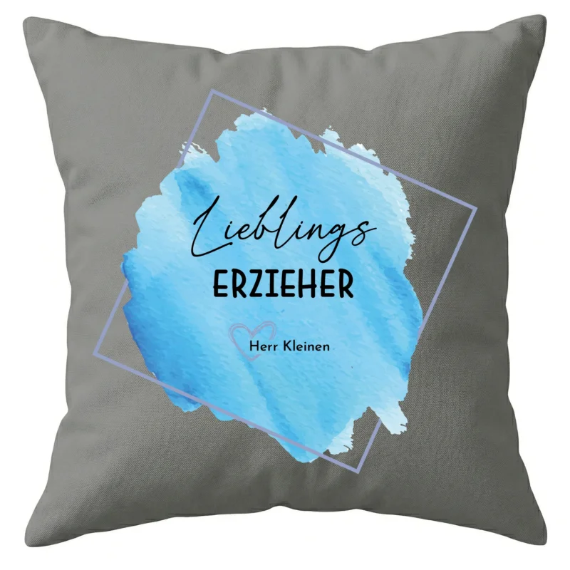 Personalisiertes Kissen Erzieherin Geschenk Abschied Kindergarten Danke Geschenk mit Wunschname Beige Grau Weiß verschiedene Motive wählbar
