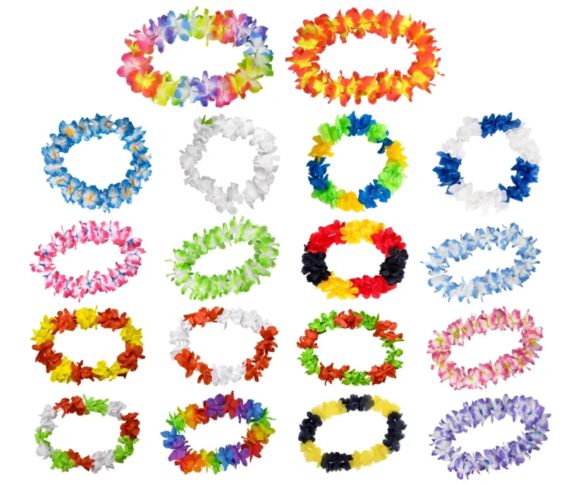 Deluxe Hawaiiketten Blumenketten Hulaketten Hawaii Party Deko Girlanden Set gemischt Hawaii Beach Party Deko (verschiedene Farben)