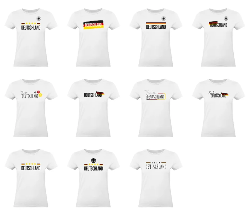 EM Fan Shirt Deutschland Europameisterschaft 100% Baumwolle T-Shirt Rundhals Fanartikel Alle Größen Damen Fan-Shirt