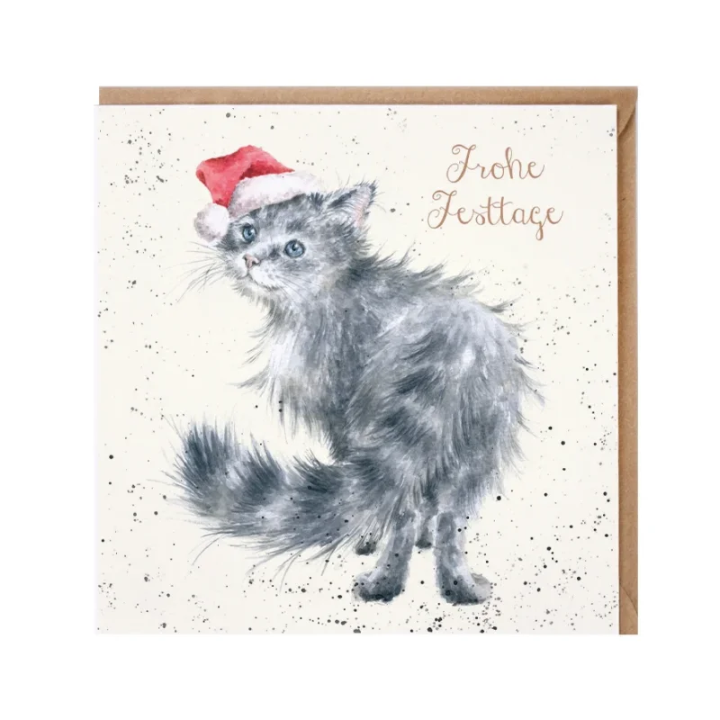 Doppelkarte Weihnachtskatze von Wrendale Designs