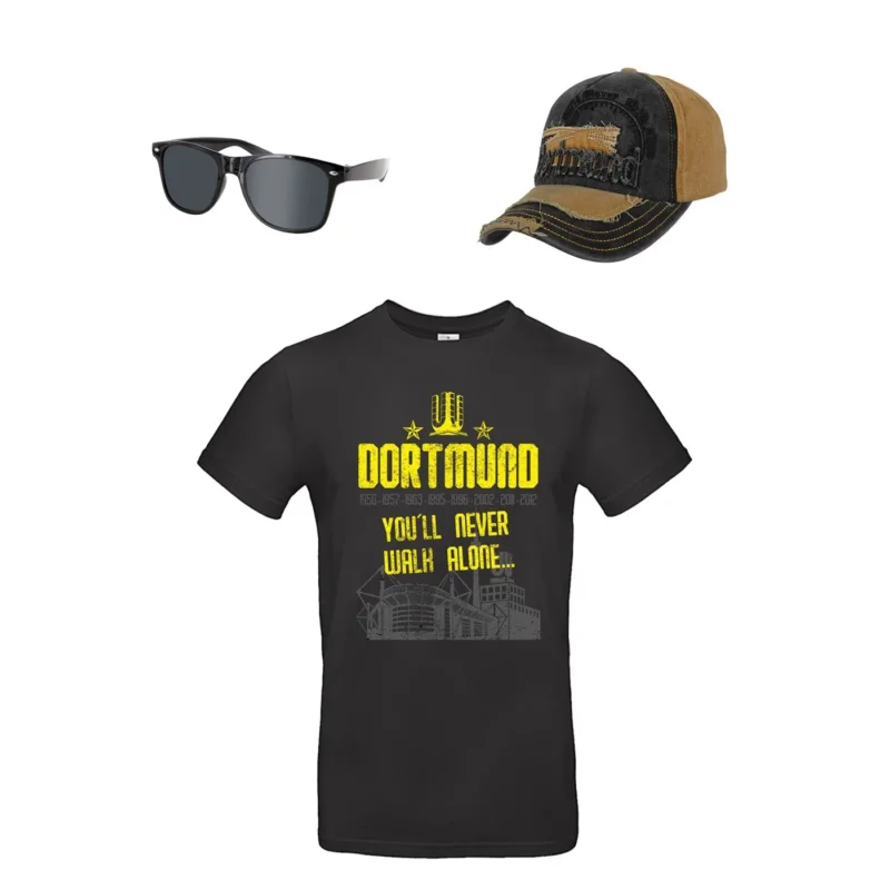 Dortmund Fan Set Fussball Fanartikel Dortmunder T-Shirt Sonnenbrille Cap Basecap Käppi