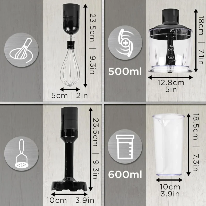 Duronic HBA35 Handmixer Pürierstab Zubehör Maße Kapazität