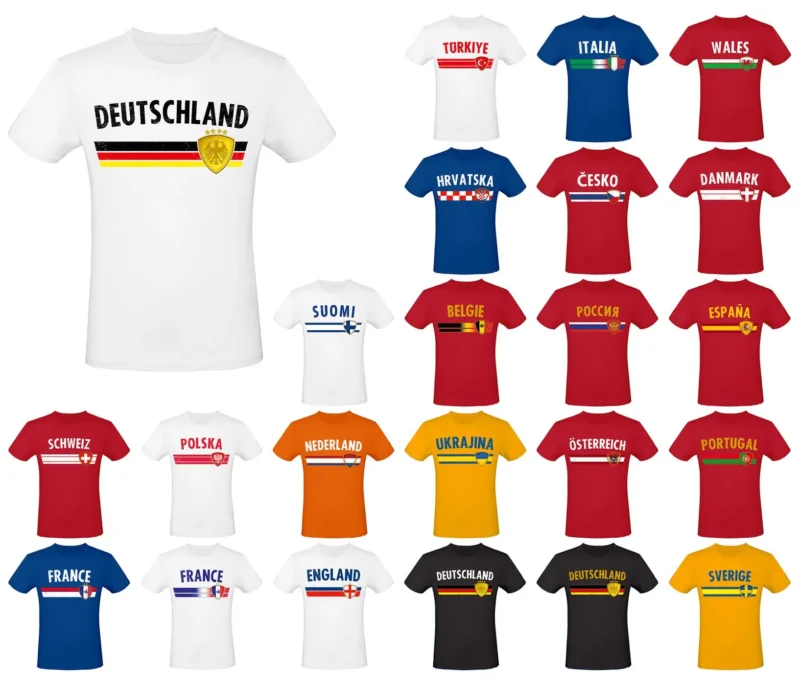 WM EM Fan Shirt Weltmeisterschaft Europameisterschaft 100% Baumwolle T-Shirt Rundhals Fanartikel Herren Damen Fan-Shirt