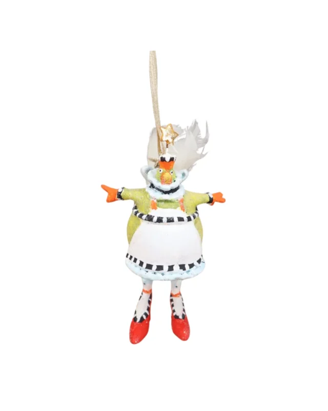 „Krinkle Mini 12 Days French Hen von Patience Brewster, handbemalte Henne mit gelbem Kleid, rotem Schnabel und Federdetail.“