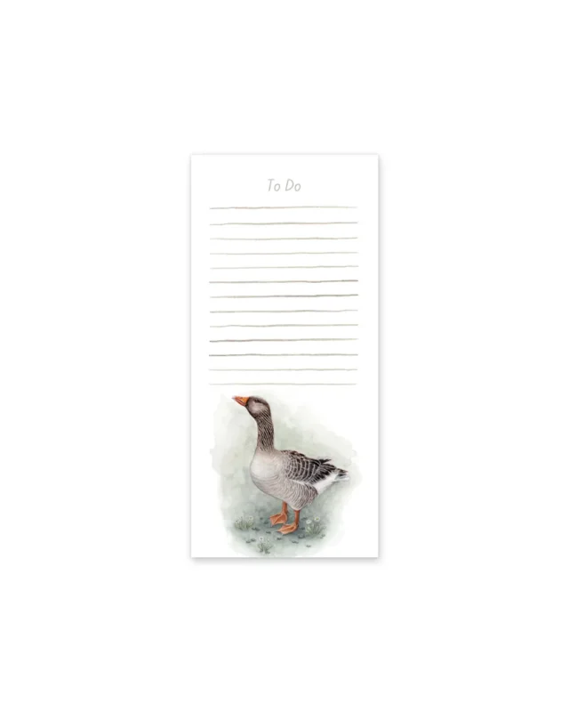 Notizblock „Country Goose“ von Maluu mit Gänsemotiv auf weißem Hintergrund