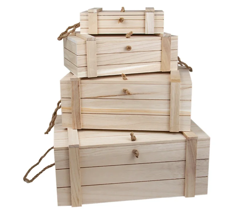 Holzboxen - Set mit Deckel Holzkisten Aufbewahrungsboxen in verschiedenen Größen
