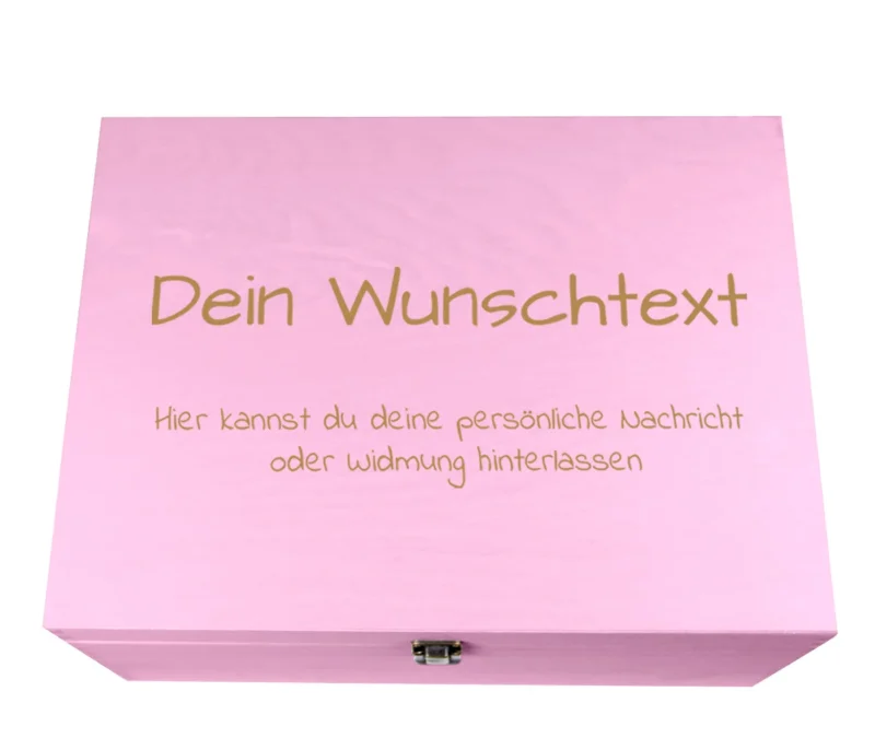 Holzkiste Pink personalisiert mit Gravur – Geschenkbox aus Holz mit Wunschtext – Personalisierbare Holzbox für Geschenke, Schmuck & Erinnerungen – Individuelle Gravur Geschenkidee für Geburtstag, Hochzeit & Weihnachten