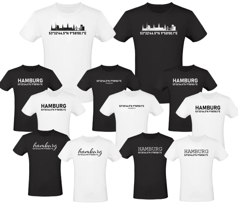 Alsino Unisex T-Shirt Hamburg mit GPS-Koordinaten Souvenir Hamburg Outfit aus 100% Baumwolle