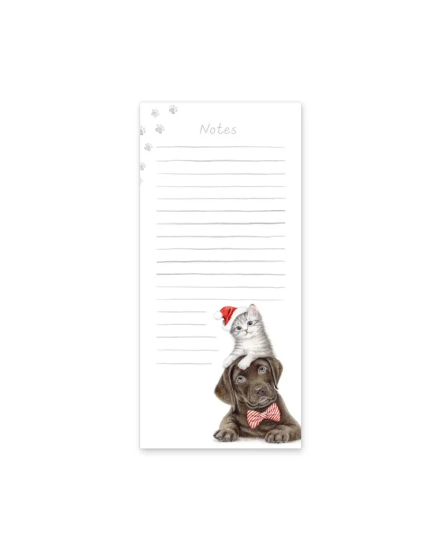 Maluu Notizblock Christmas Pets mit linierten Seiten und weihnachtlichem Haustiermotiv aus Hund und Kätzchen.