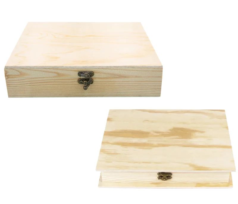 Alsino Flache Holzbox mit Deckel. Kleine Holzbox. Natürliche Schatzkiste aus Holz mit Verschluss. Rechteckige, stabile und langlebige Aufbewahrungsbox.