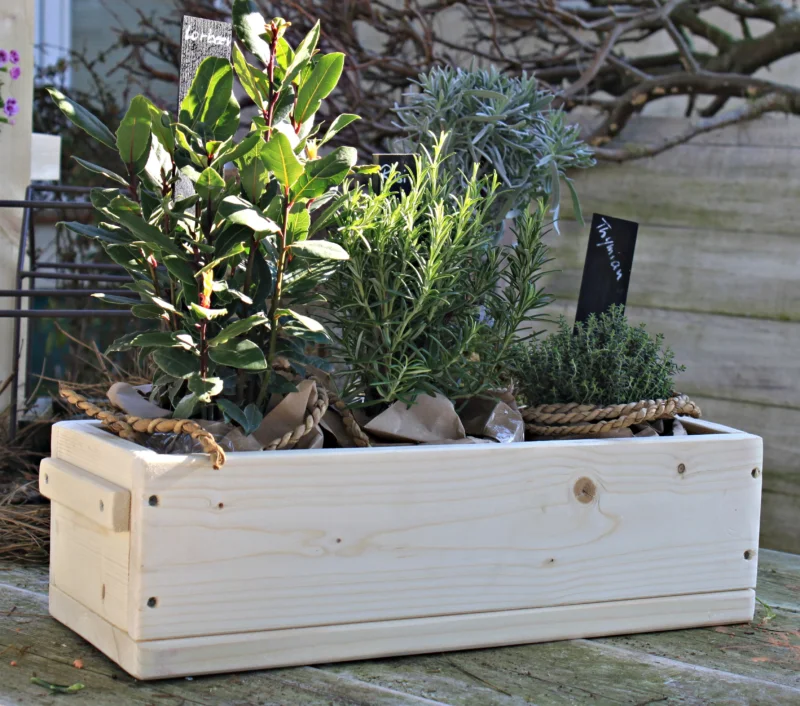 Blumenkasten " Das Original von Dekorie " aus Holz mit Holz Griffen 30 - 90 cm breit / 19,5 cm tief / in natur